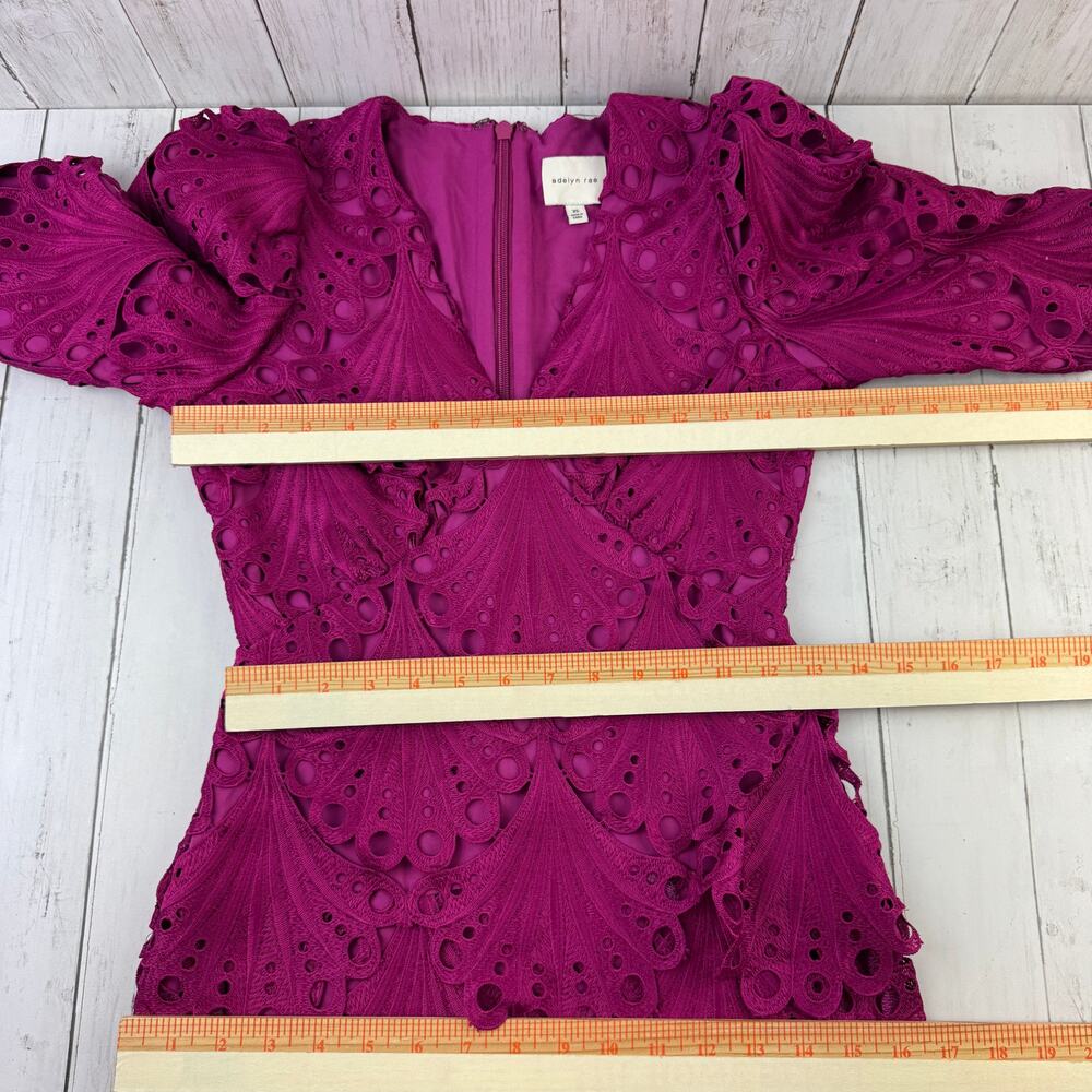 Adelyn Rae Berry Pink Purple Kinsley Puff Sleeve Lace Midi Dress Size X-Small - Picture 12 of 14